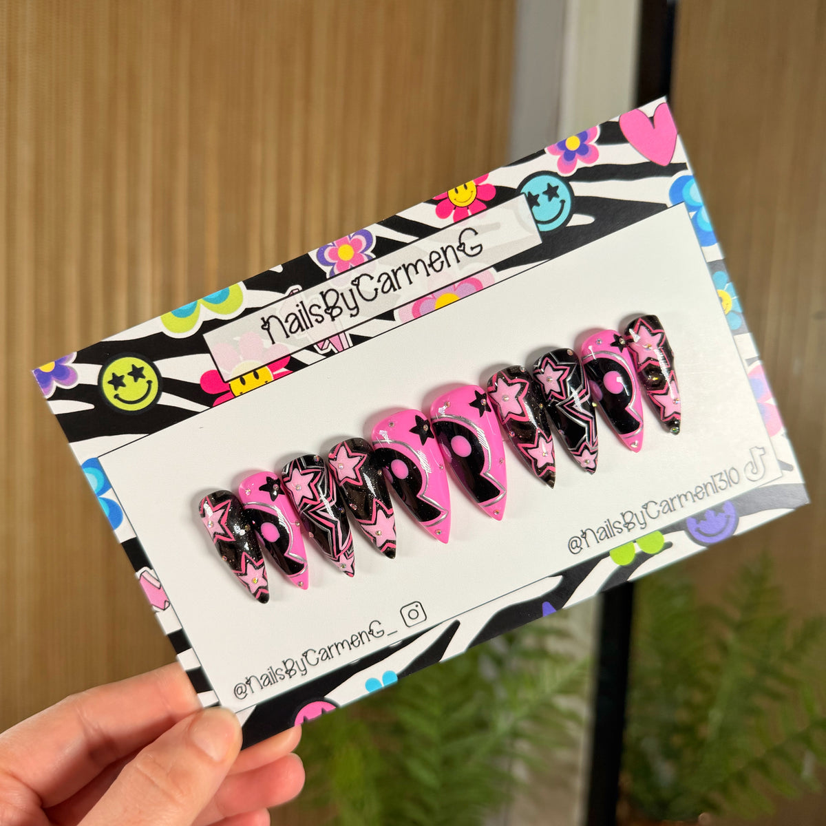 Pink kawaii punk Acrylic Press on nails