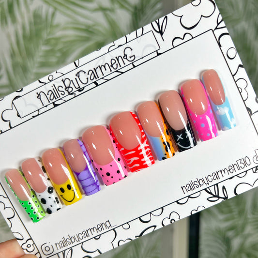 Fun Mix match French tip Acrylic Press on nails