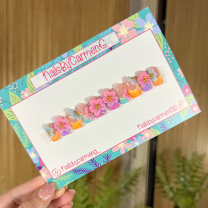 3D Flowers Spring ombré Acrylic Press on nails