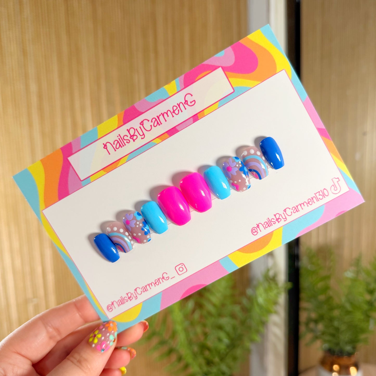 Mix match pink and blue Acrylic Press on nails