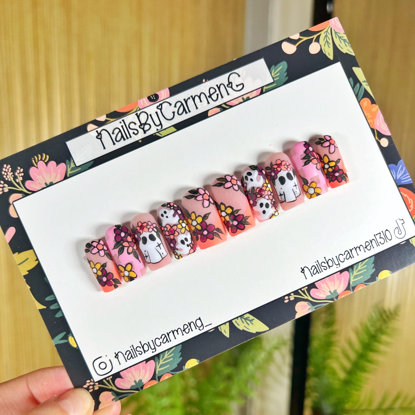 Floral ghosts Acrylic Press on nails