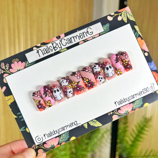 Floral ghosts Acrylic Press on nails