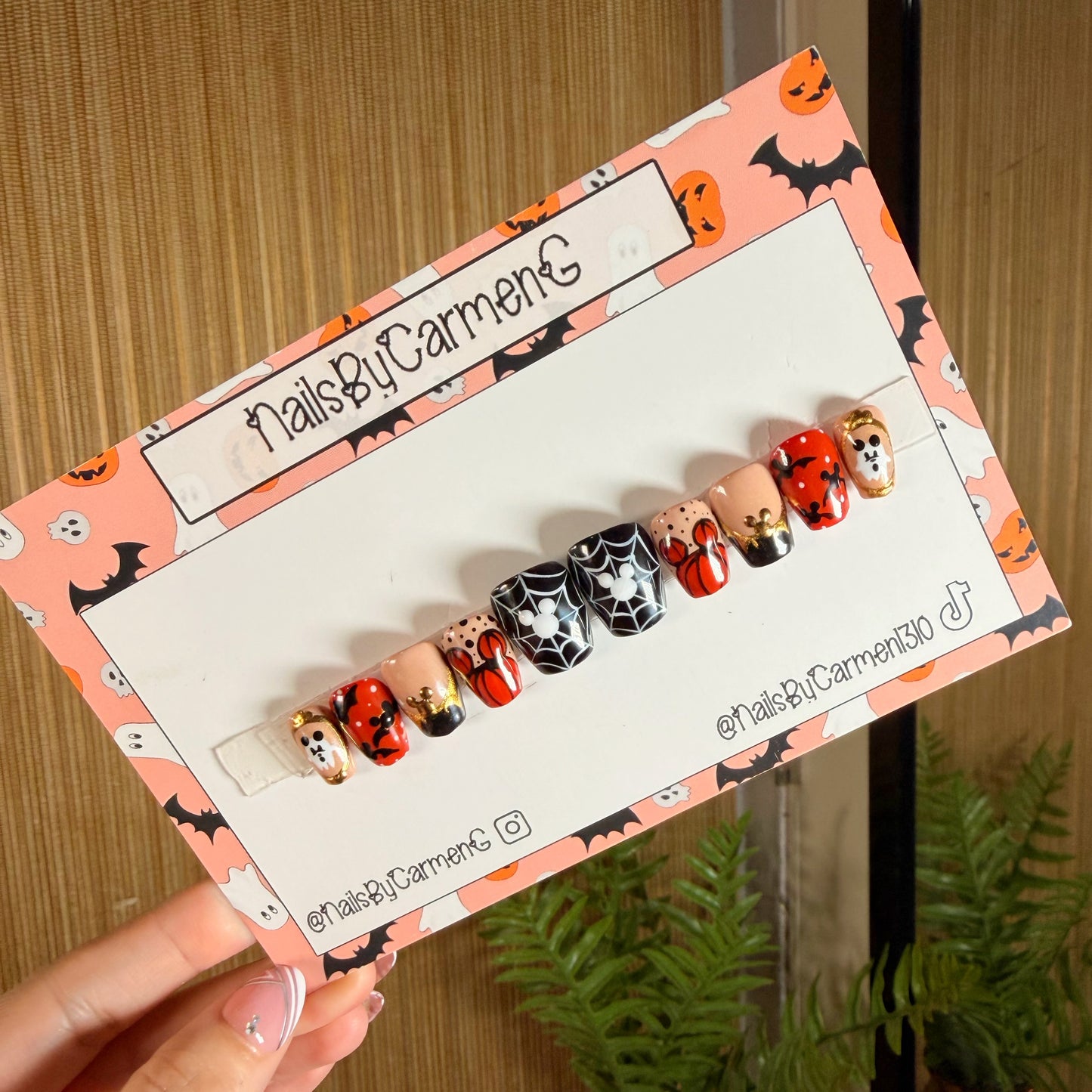 Black Mickey bats , ghosts and pumpkins Acrylic Press On Nails