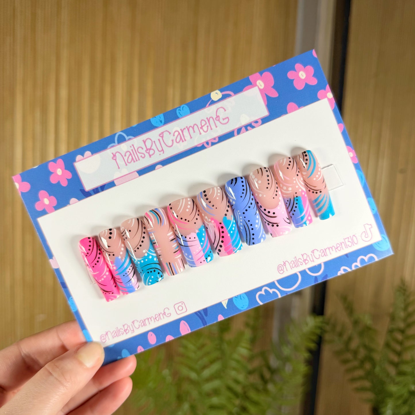 90’s blue and pink Acrylic Press on nails