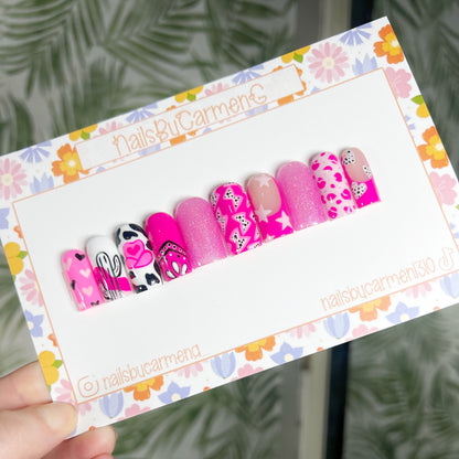 Pink western Acrylic Press on nails
