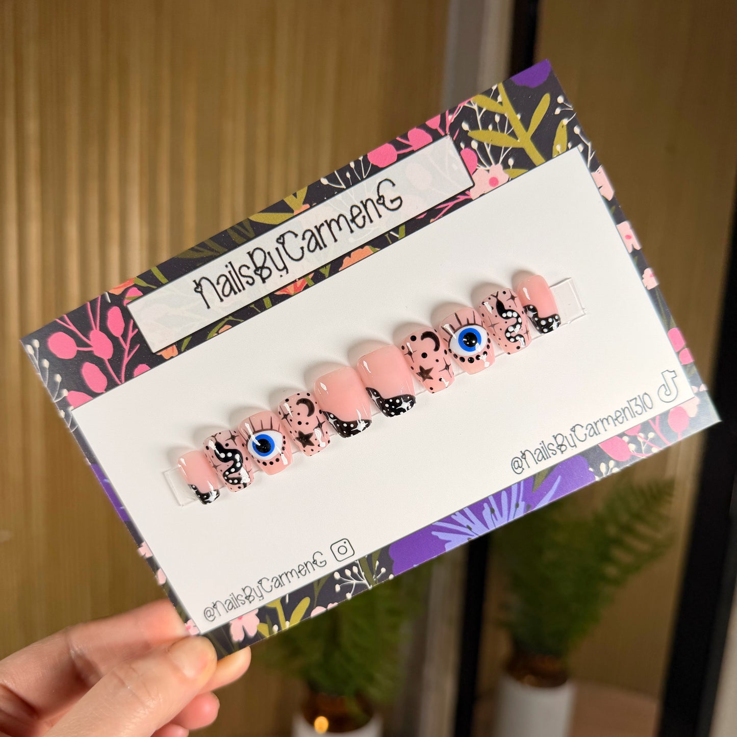 Evil Eye Snake French Tip Acrylic Press on nails