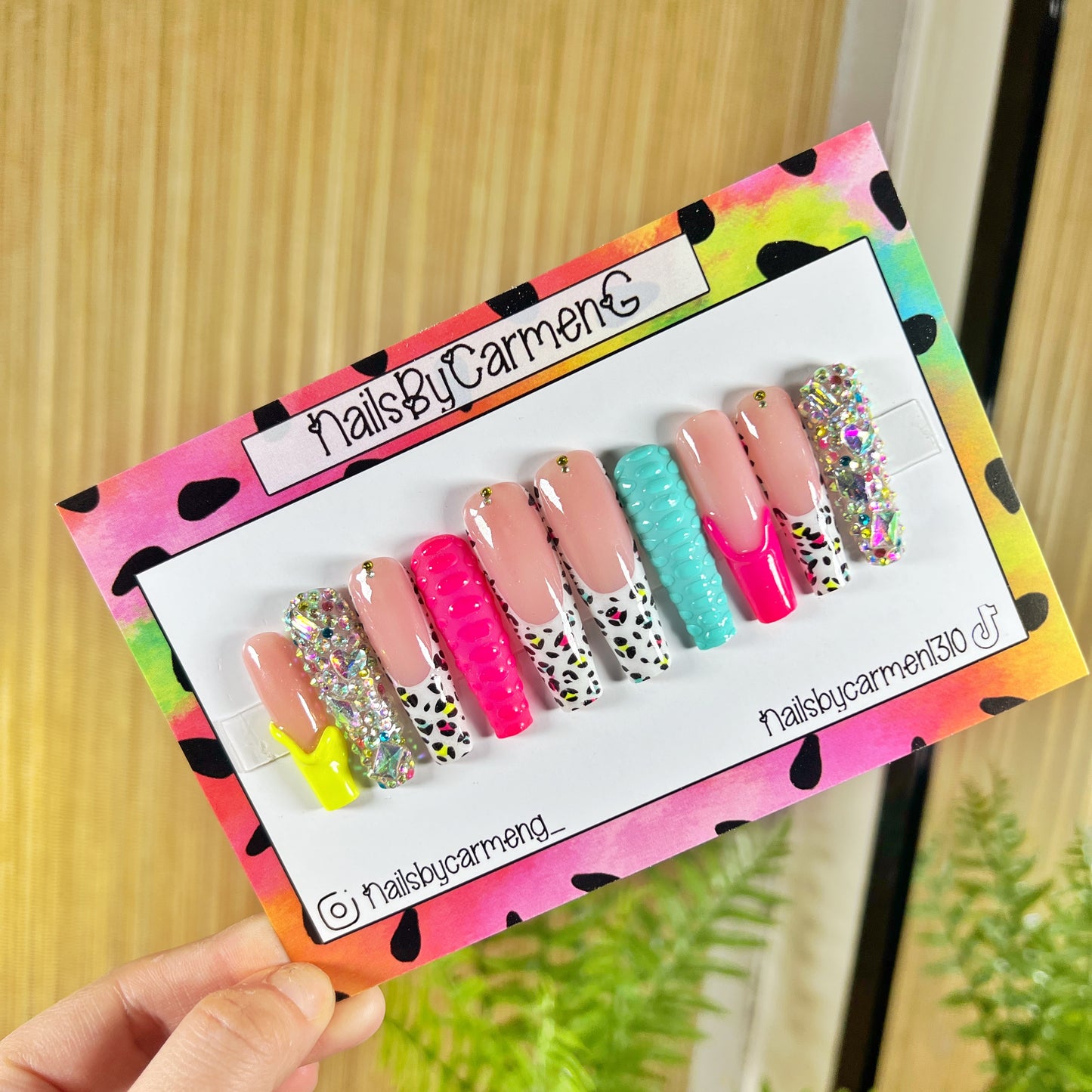 3D Cheetah Print Acrylic Press on nails
