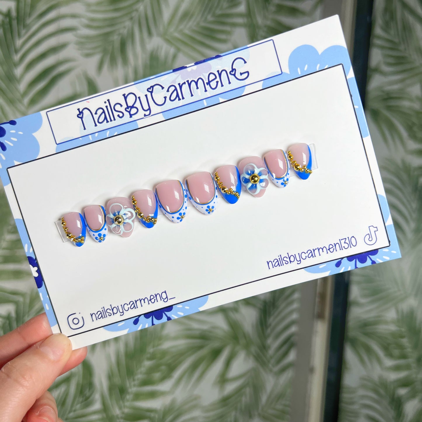 3D blue Tip Acrylic Press on nails