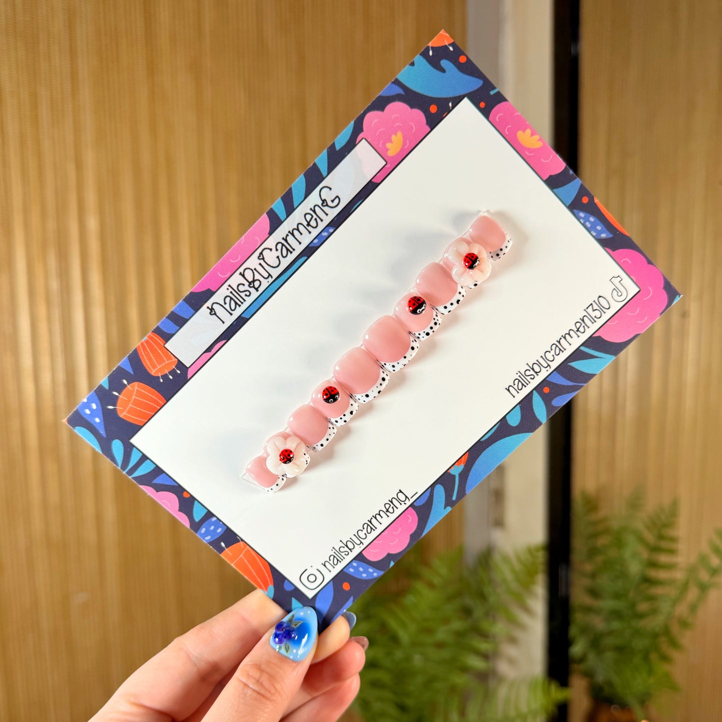 Polka dot 3d ladybugs Acrylic Press on nails