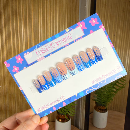 Multi Blue French tip Acrylic Press On Nails