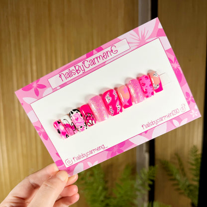 Pink western Acrylic Press on nails