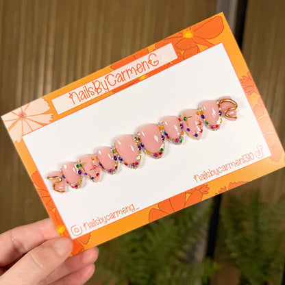 Colors rhinestone French tip Acrylic Press on nails