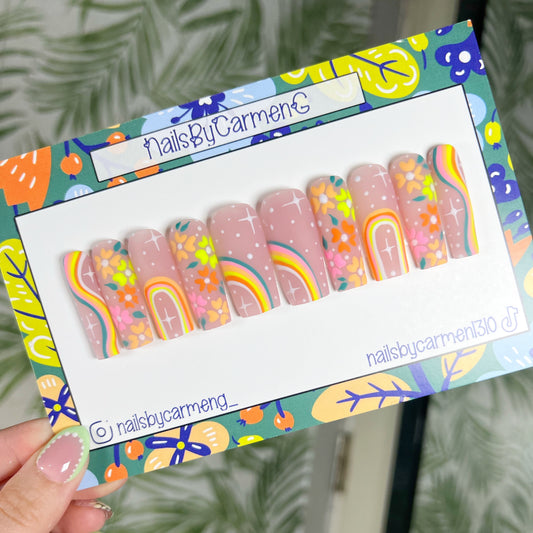 Spring Flowers Swirls Acrylic Press on nails