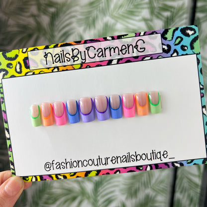 Rainbow French Tip Acrylic Press on nails