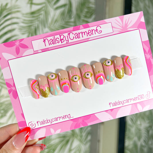 Spring vibrant evil eye Acrylic Press on nails