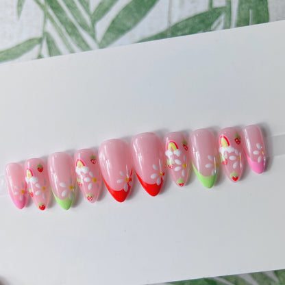 Strawberry French tip Acrylic Press on nail