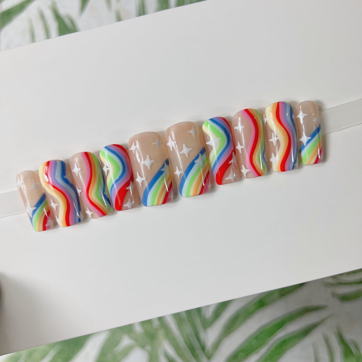 Rainbow swirls Acrylic Press on nail