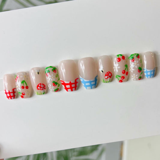 Mushroom nail art French Tip Acrylic Press on nail