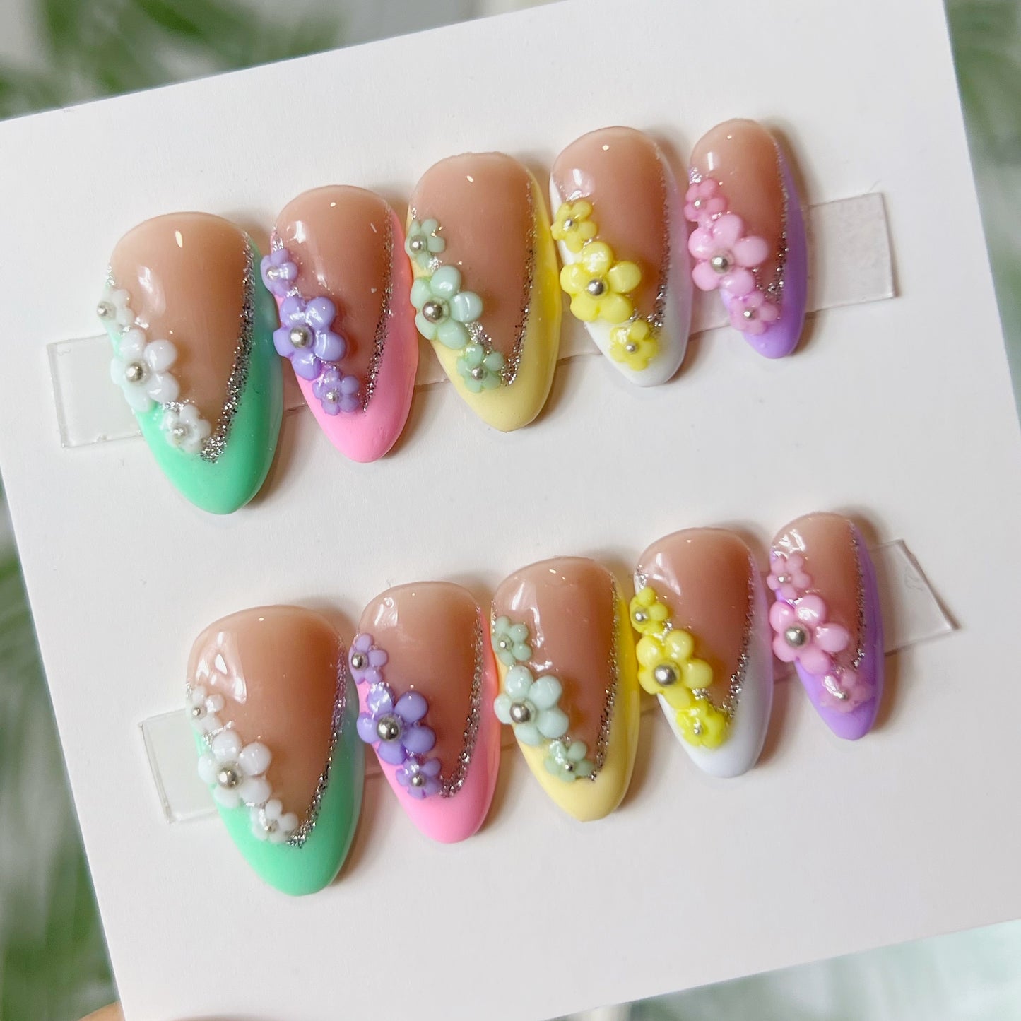 Multi Color Spring French Tip Acrylic Press on nails