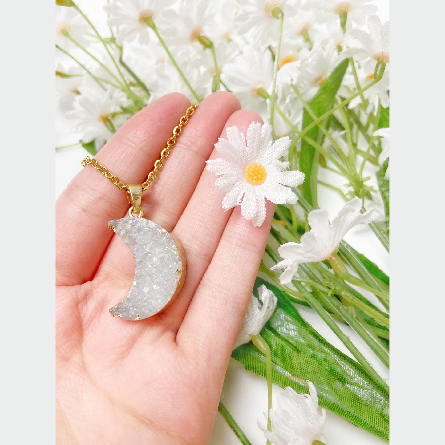 GOLD PLATED MOON-CHILD DRUZY NECKLACE