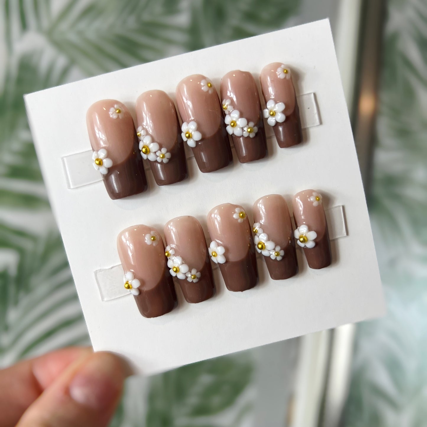 Brown French Tip Acrylic Press on nails