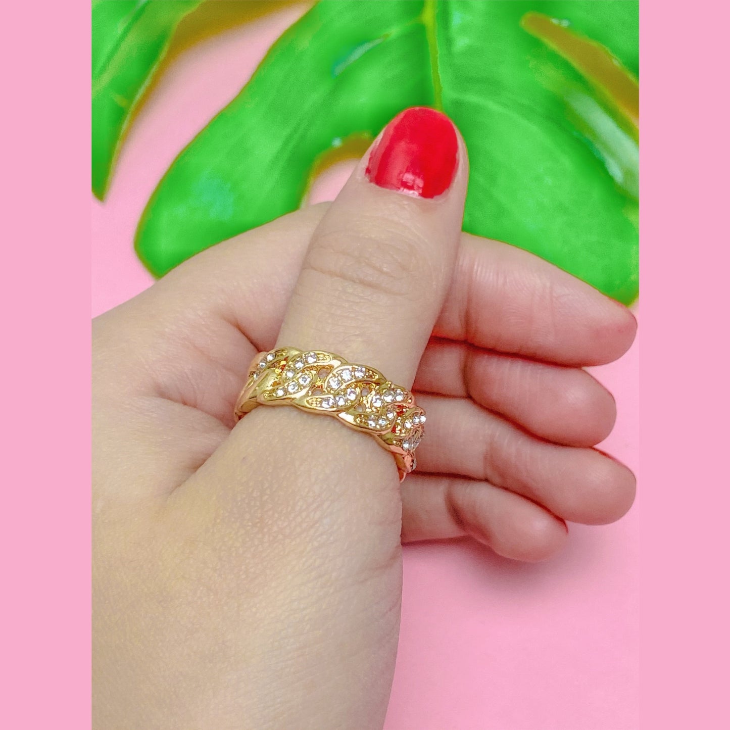 Rhinestone chain link ring