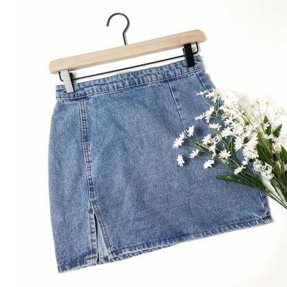 Light Blue Side Slit Denim Mini Skirt