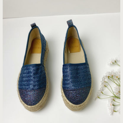 Blue Glittery Contrast Platform Espadrilles