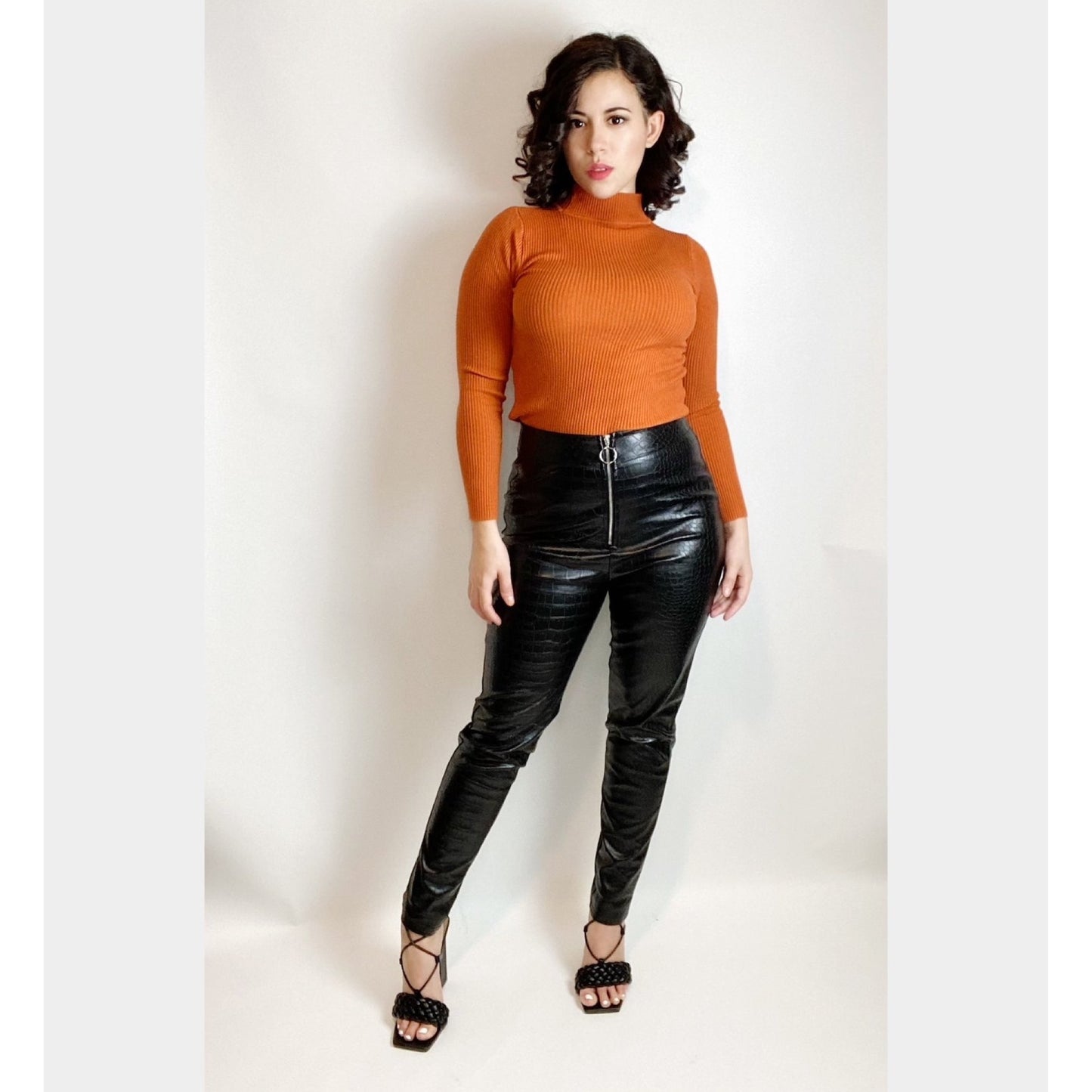 Black Faux Leather Croc Skinny Pants