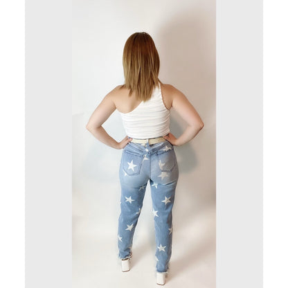 Star Print Distressed Boyfriend Jeans