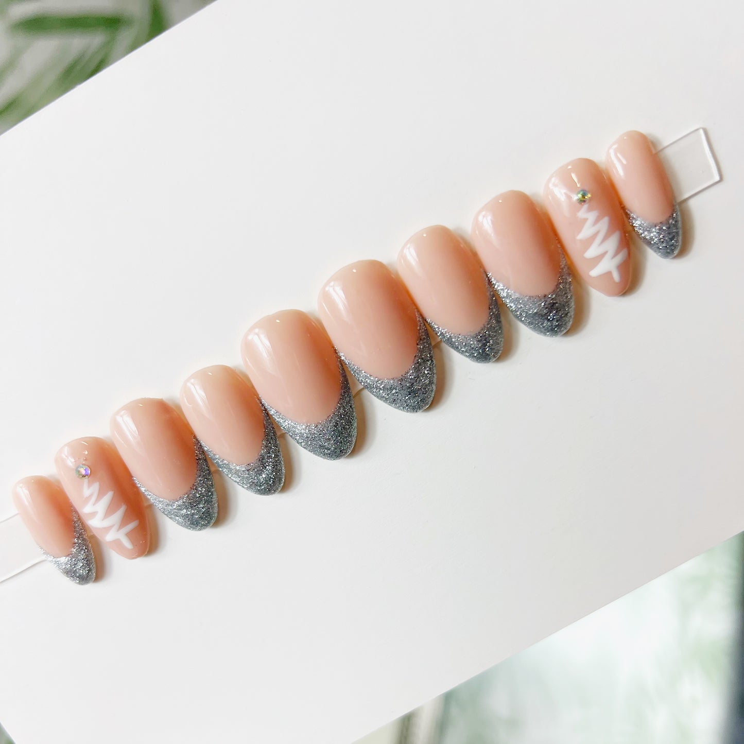 Silver French Tip Acrylic Press on nails