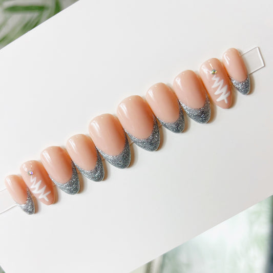 Silver French Tip Acrylic Press on nails