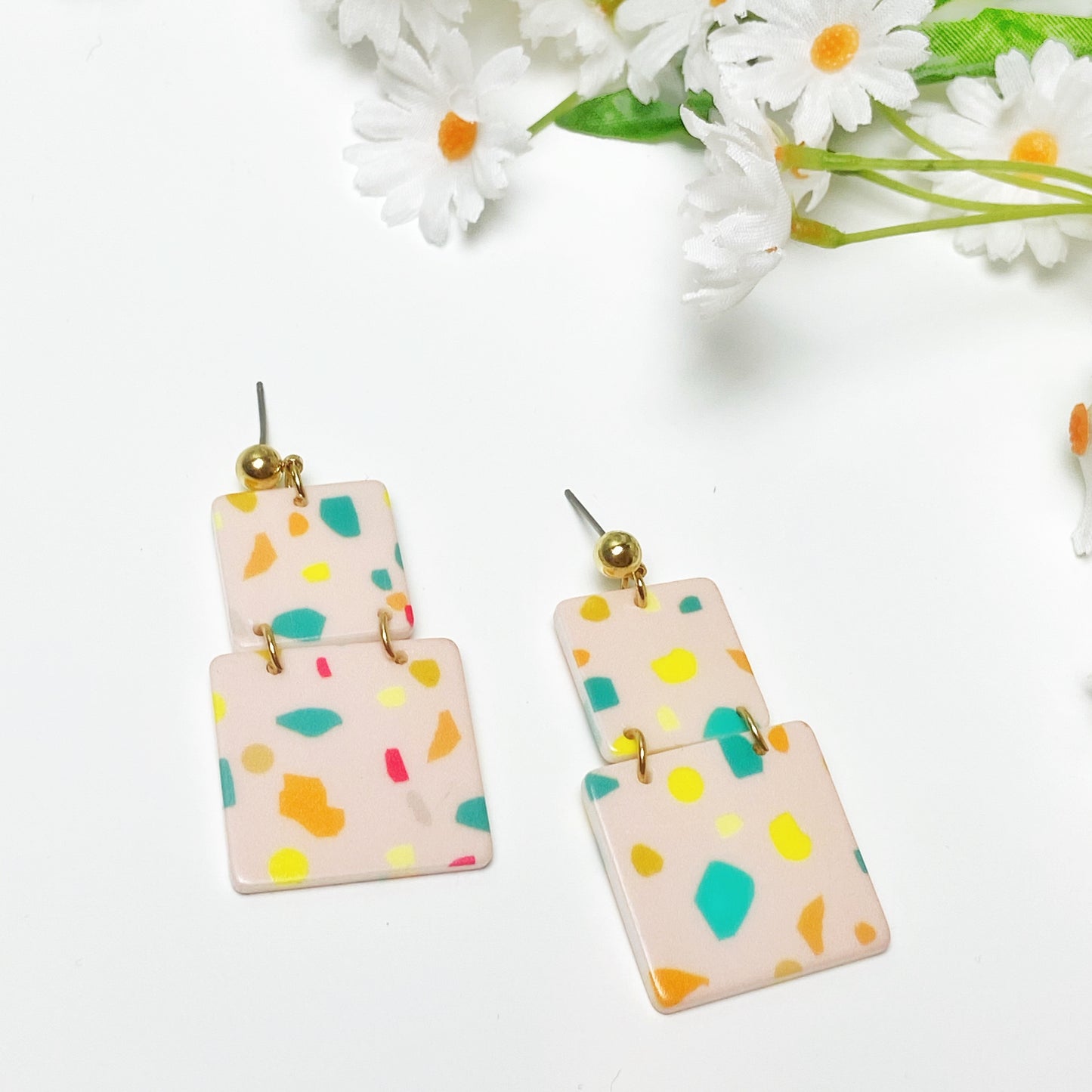 Terrazzo Square Two Tier Earrings