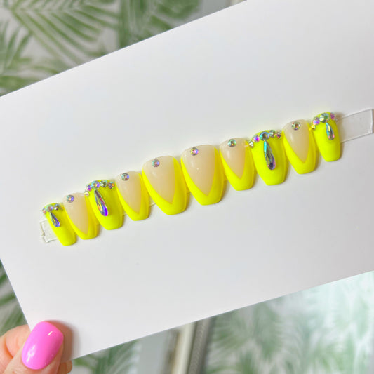 Neon yellow French tip Acrylic Press on nails