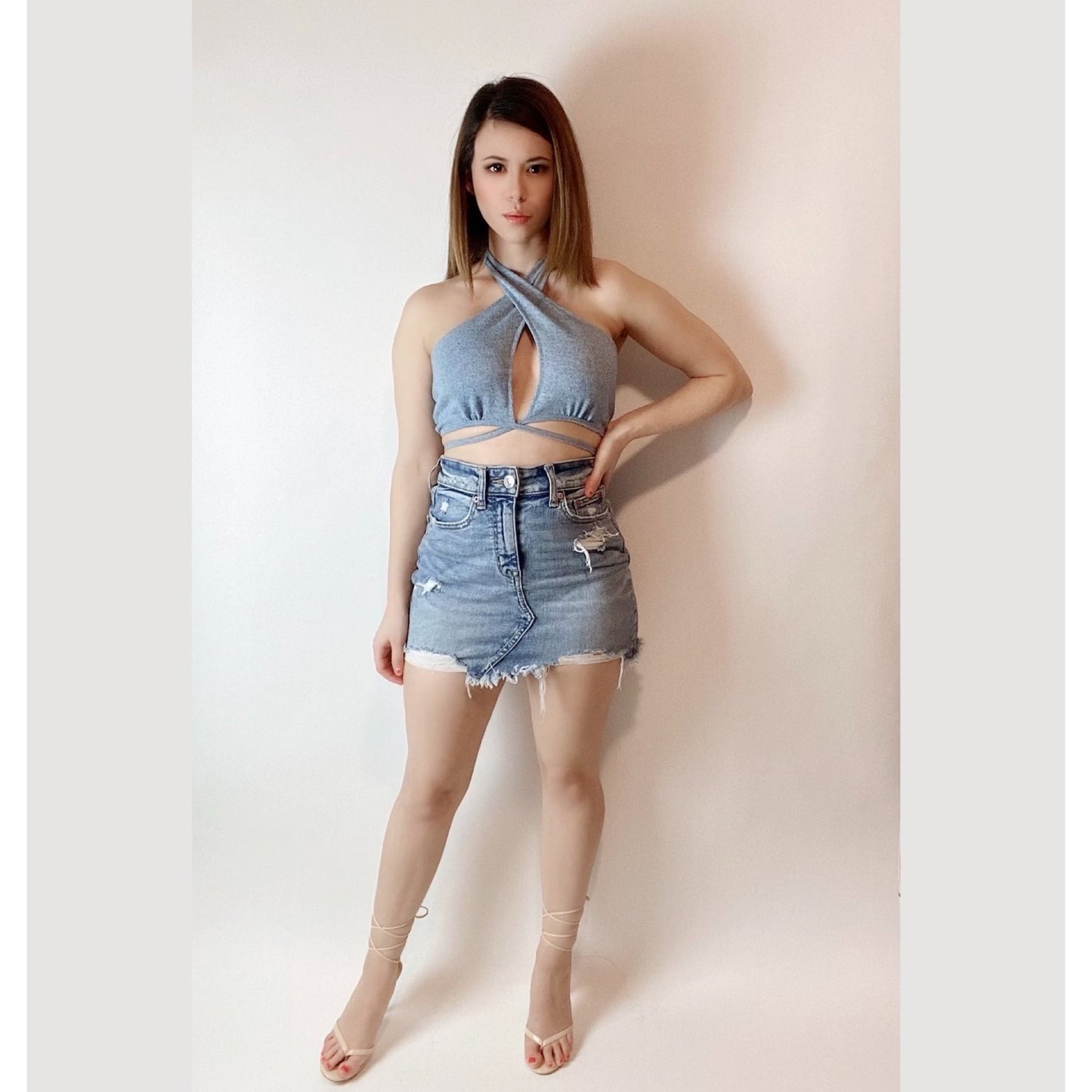 Baby Blue Cross Over Halter Top