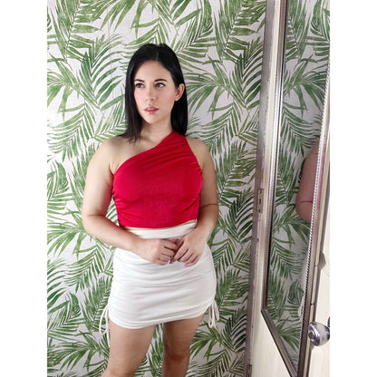 Elisa Red One Shoulder Ruched Crop Top