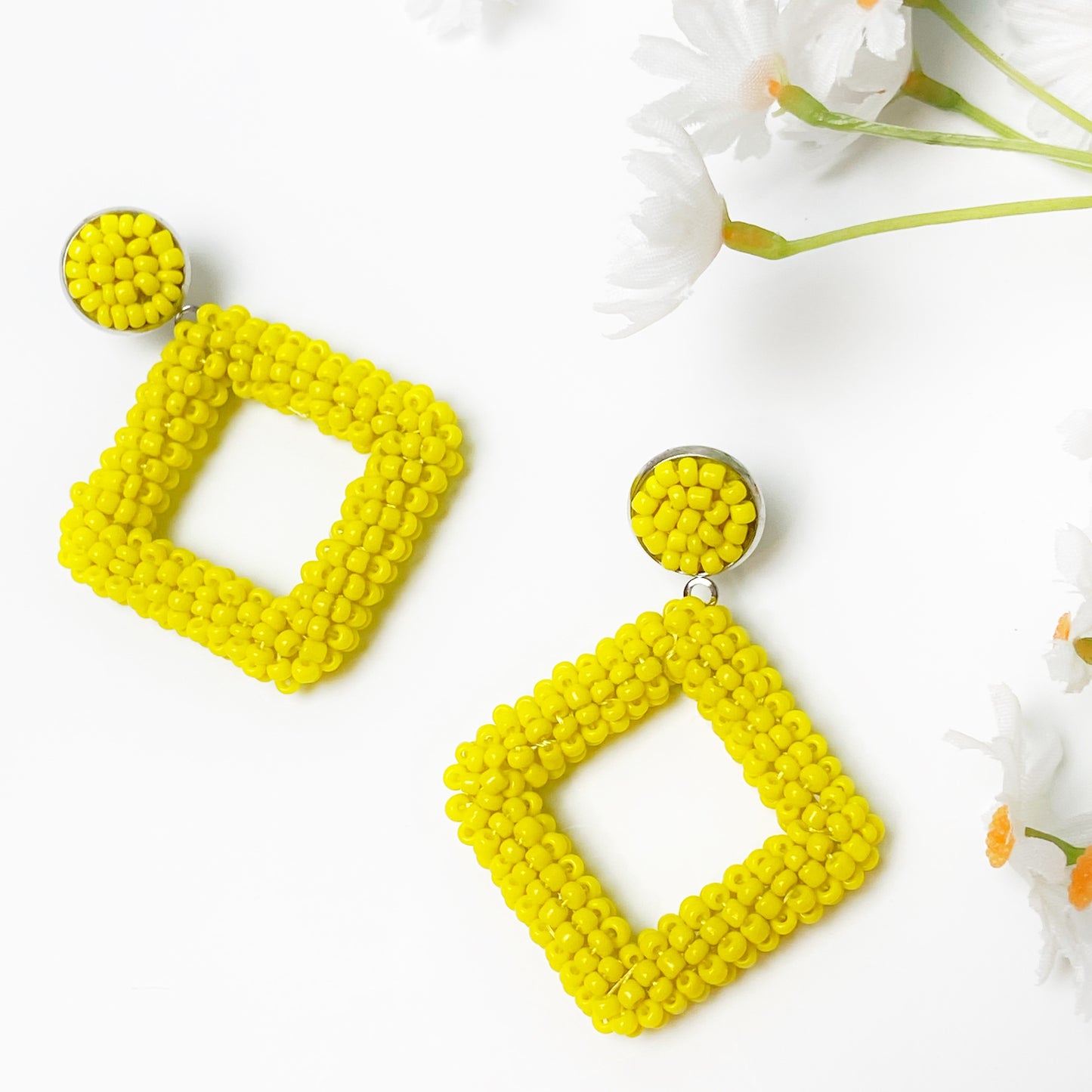 YELLOW BEADED DIAMOND EARRINGS