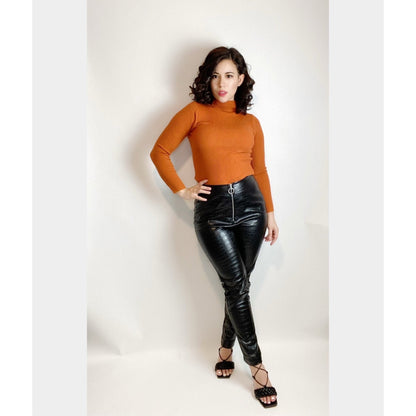 Black Faux Leather Croc Skinny Pants