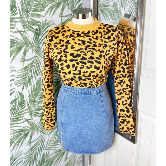 Yellow Cheetah Print Cropped Sweater