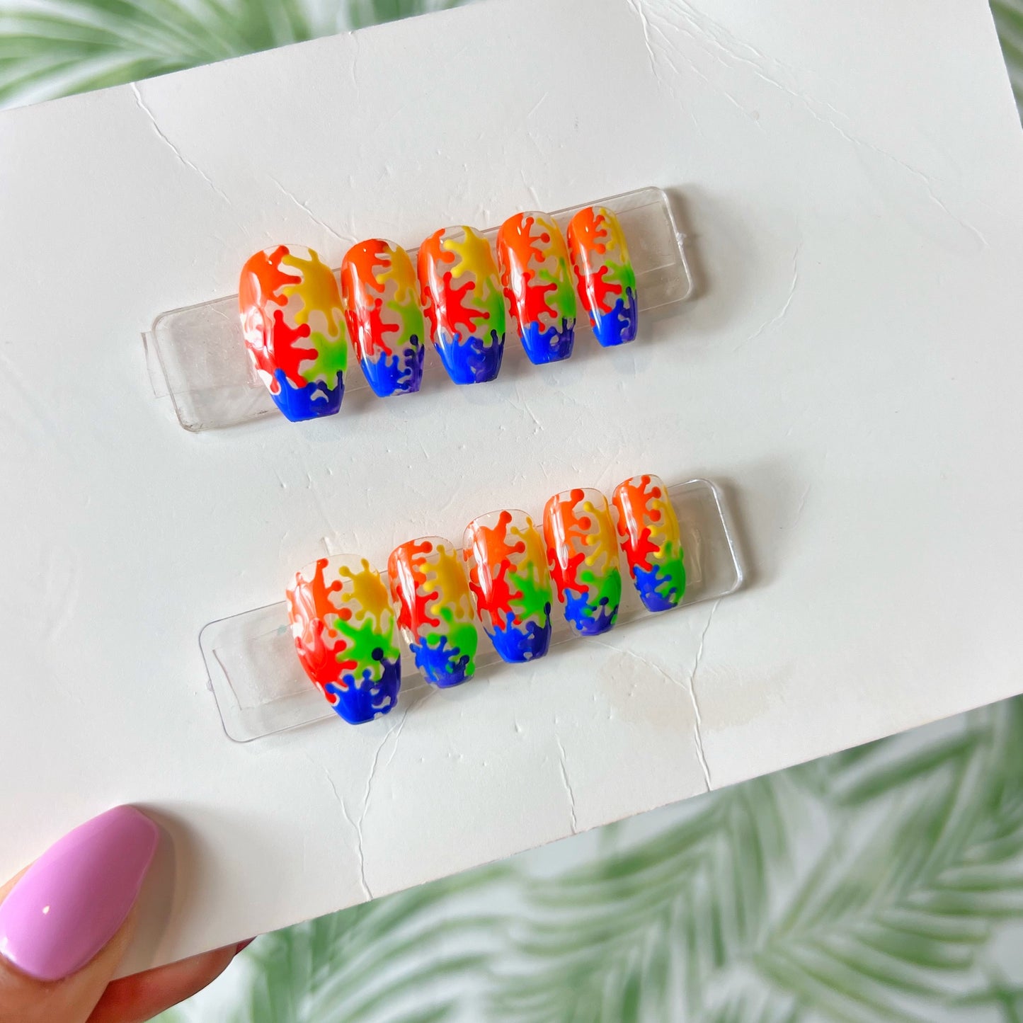 Rainbow Splattered Art Press On Nails