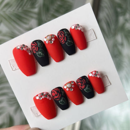 Red Rose Acrylic Press on nails