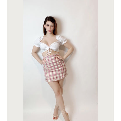 Pink Plaid Side Split Mini Skirt