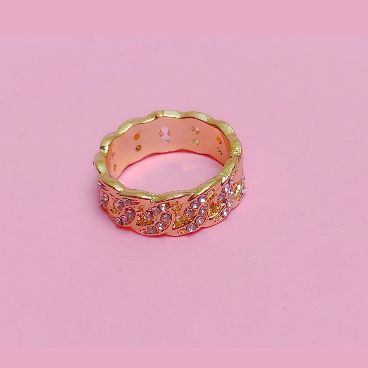 Rhinestone Cuban chain link ring