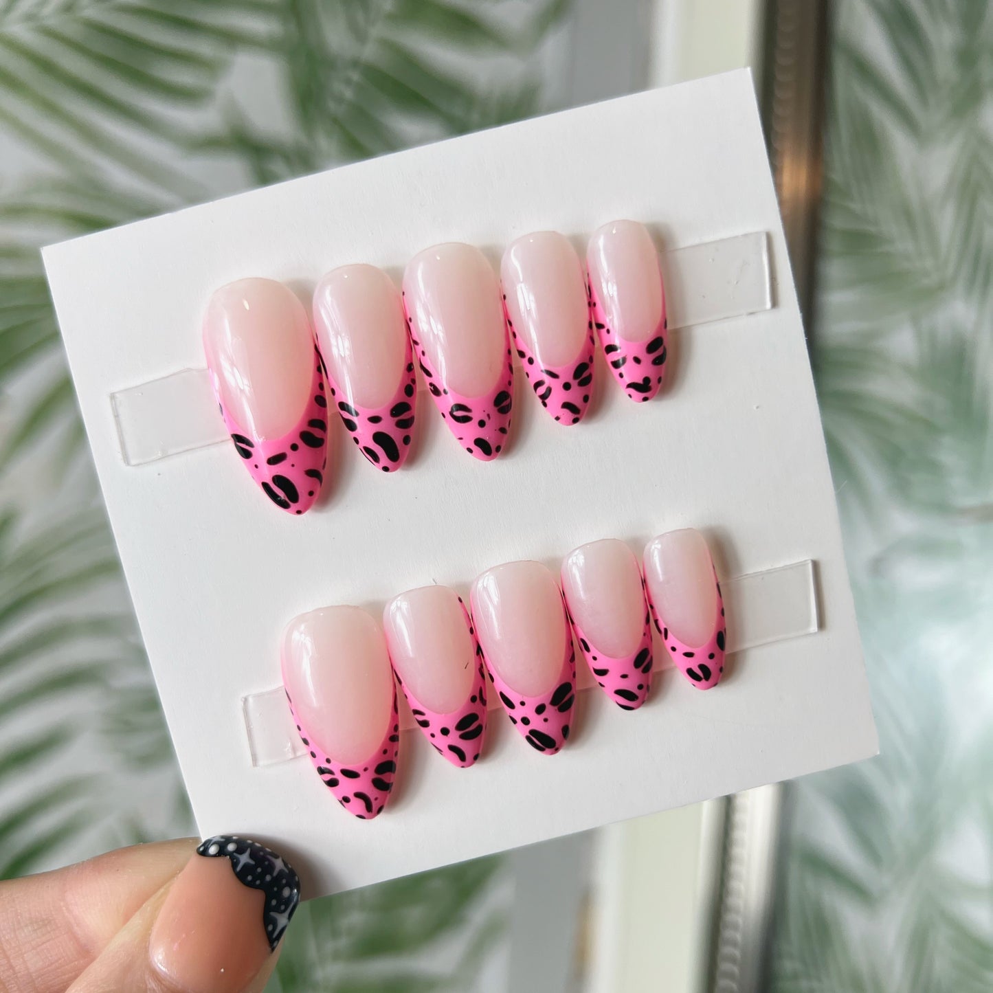 Pink Leopard Print French Tip Acrylic Press on nails