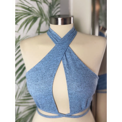 Baby Blue Cross Over Halter Top