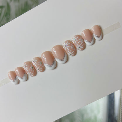 Snowflake French Tip Press On Nails