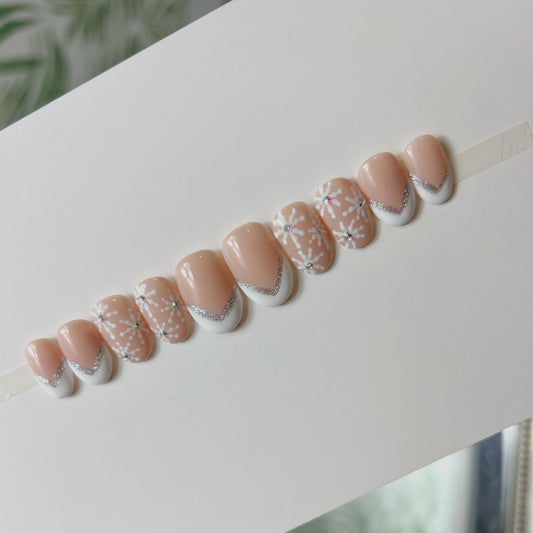 Snowflake French Tip Press On Nails