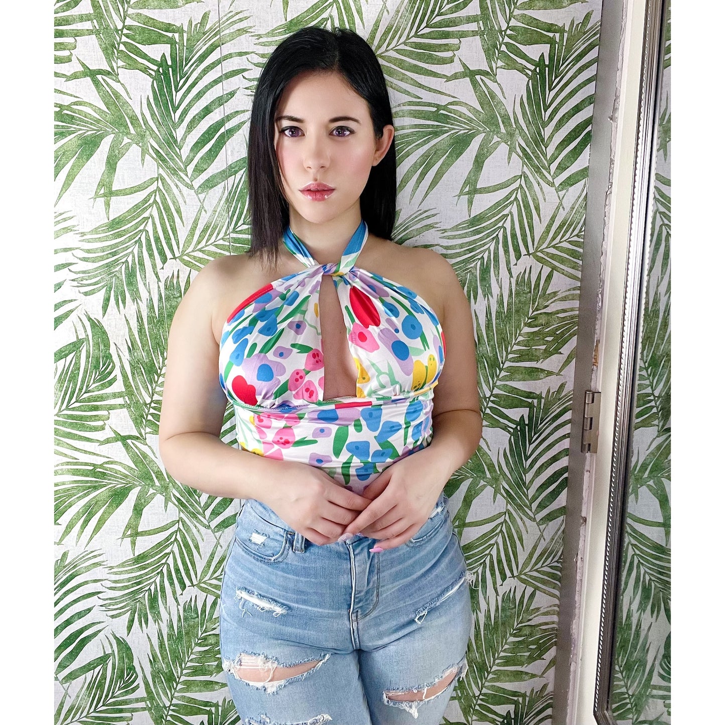 Maddie Floral Halter Crop Top