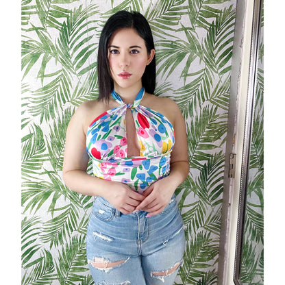 Maddie Floral Halter Crop Top