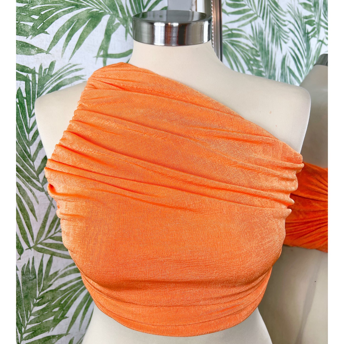 Abby Orange One Shoulder Ruched Crop Top